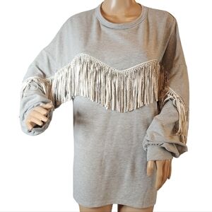 Day & Night Fringe Grey Sweatshirt.  Size large.